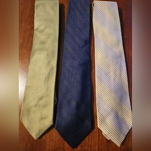 Lands End Elegant Men's Tie Set - Blue, Blue&Yellow, And Goldish Green